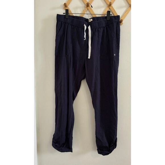 Roxy Pants Women's XL On The Seashore Cargo Navy Linen Blend Relaxed Fit - Picture 2 of 9